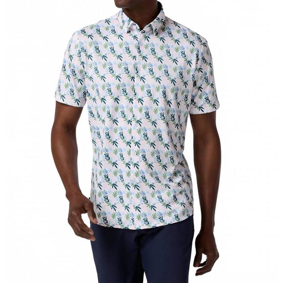 NEW MIZZEN + MAIN halyard short sleeve shirt in white floral collage - Picture 1 of 3